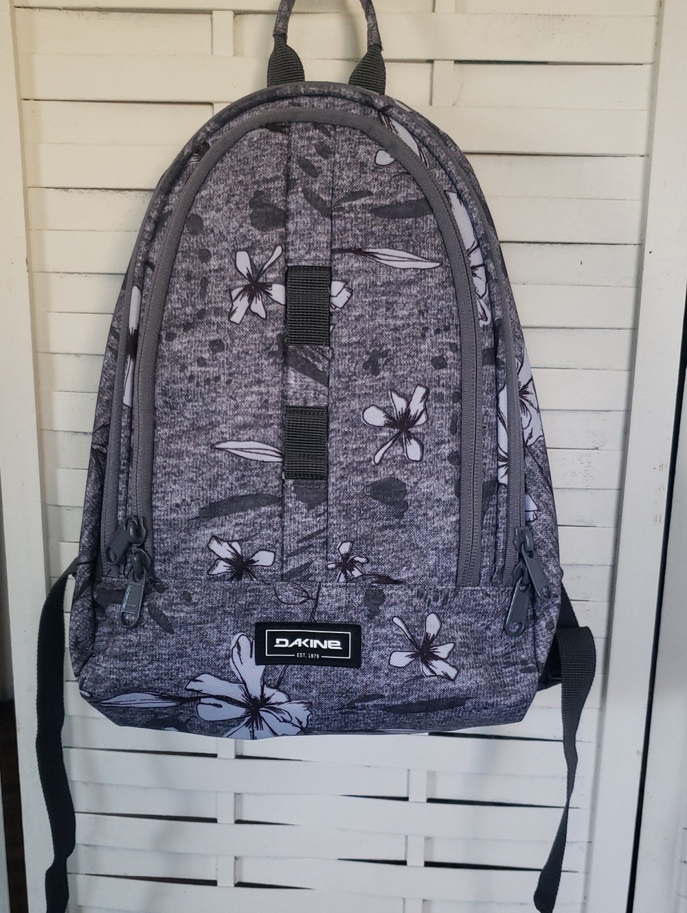 Dakine Gray Floral Backpack with Subtle White Accents